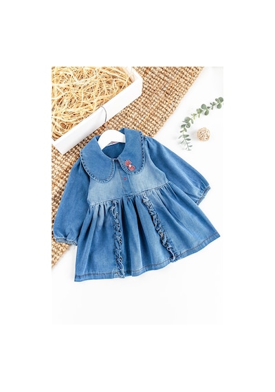 Babymod Bebe Yakalı Fiyonklu Denim Kız Bebek Kot Elbise 001