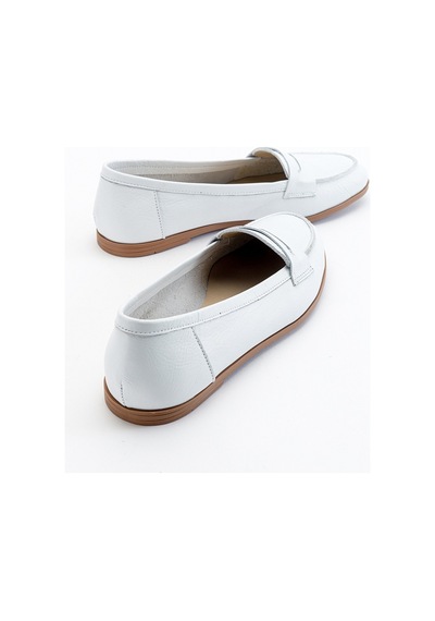 Luvishoes F02 Beyaz Cilt Kadın Babet Beyaz