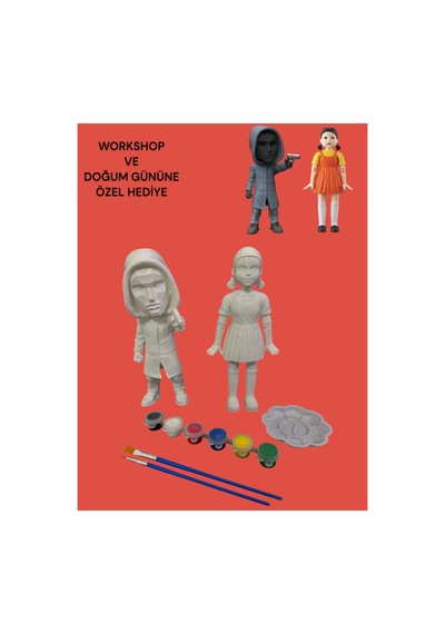 3d Squid Game Young Hee Doll Squid Game İn Ikonik Oyuncak Bebeği Ve Frontman 15 Cm Figür 2 Li Boyama Seti - Kendin Boya Hobi Ve Etkinlik Seti - Akrilik Boya + 4 Fırça