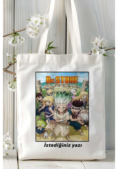 Art Hediye Dr. Stone Baskılı Bez Omuz Çantası Kişiye Özel Model 4 Çok Renkli