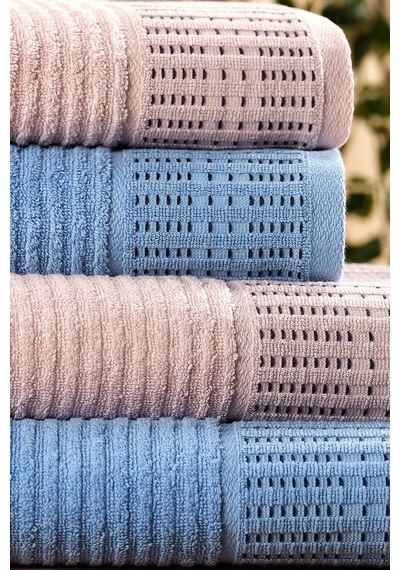 Eponj Home 4lü Havlu Seti Karaca Premium 50x85cm+90x160cm Mavi-pudra Mavi-pudra