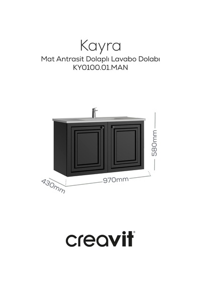 Creavit Kayra Lavabo Dolabı Kapaklı 100cm Mat Antrasit Mat Antrasit Creavit Kayra Lavabo Dolabı Kapaklı 100cm Mat Antrasit Mat Antrasit