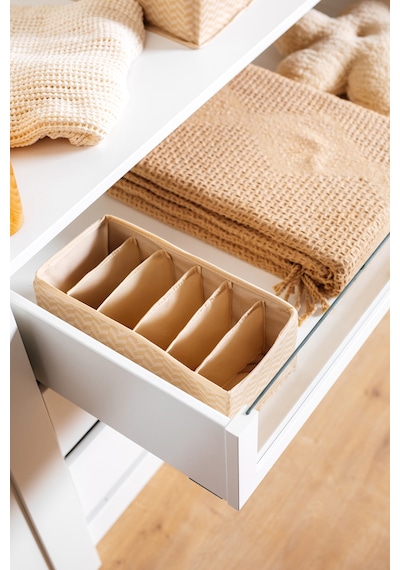 Serstil 6 Gözlü Çekmece İçi Dolap Çorap / İç Çamaşırı Katlanabilir Düzenleyici Organizer Kutu 14x28x12 Cm Martı Bej