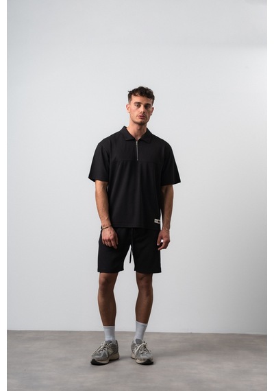 Erkek Polo Yaka Regular Fit T-shirt Şort Takım Siyah