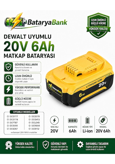 Dewalt Uyumlu 20v 6ah Li-ıon Şarjlı Matkap Bataryası