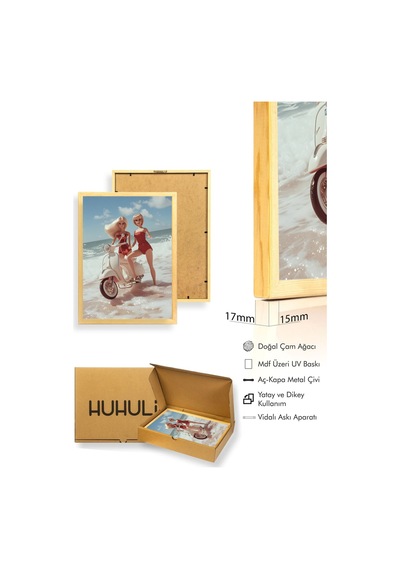 Doğal Ahşap Çerçeveli Retro Tarz Tablo - Yaz Ve Bohem Desenler Huhu2504