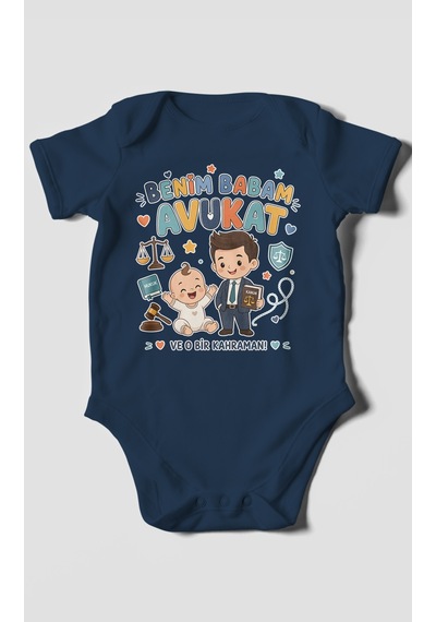 Morivokids Benim Babam Avukat Kısa Kollu Bebek Body %100 Pamuk Lacivert