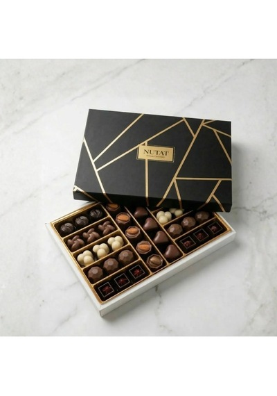 Nutat 500g Büyük Boy Spesiyal Hediye Çikolatası - Dubai & Pişmaniye Dolgulu 7 Farklı Gurme Lezzet /gold Siyah /