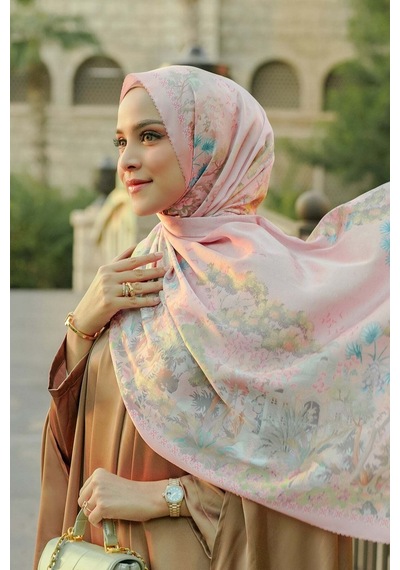 Buttonscarves Al Qasr Saten Şal - Lotus Pembe