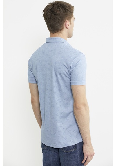Slim Fit Baskılı Penye Gömlek - Mavi Mavi
