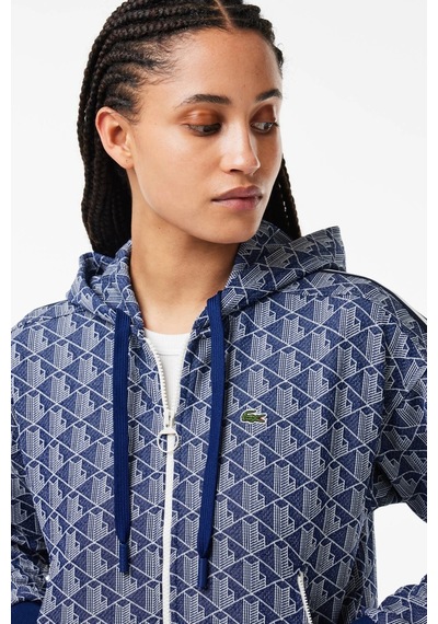 Lacoste Womens Regular Fit Monogram Sweatshirt Kapüşonlu Kadın Sweatshirt Mavi