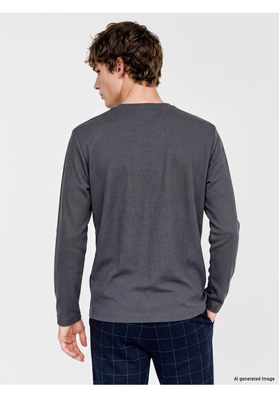LC Waikiki Lc Waıkıkı Gri Henley Yaka Uzun Kollu Erkek Pijama Üst