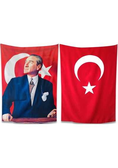 Renkli Atatürk Bayrağı ve Türk Bayrağı 70x105 CM