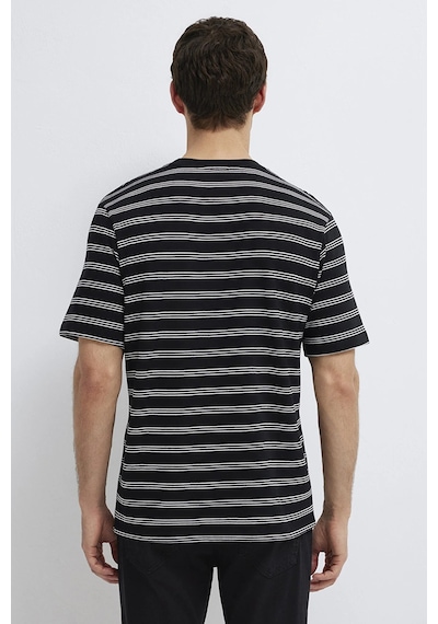 Mavi Erkek Çizgili Kısa Kollu Pamuklu T-shirt M0613134 Siyah Siyah