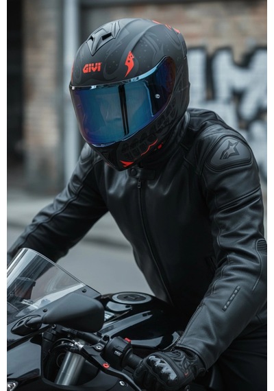 Gıvı 50.x Bones Kırmızı  1 Renkli 1 Şeffaf Vizörlü Motosiklet Kask Lacivet Vizör + Şeffaf