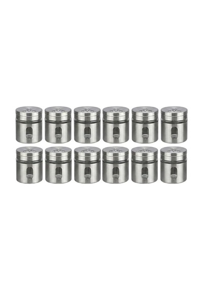 Deconox 12'li Metal Kaplı Cam Baharatlık Seti 60 Ml - Döner Başlıklı Paslanmaz Çelik Baharat Takımı Diğer