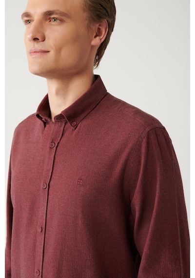 Avva Erkek Bordo Düğmeli Yaka Balıksırtı Flanel Regular Fit Gömlek B002033 Bordo