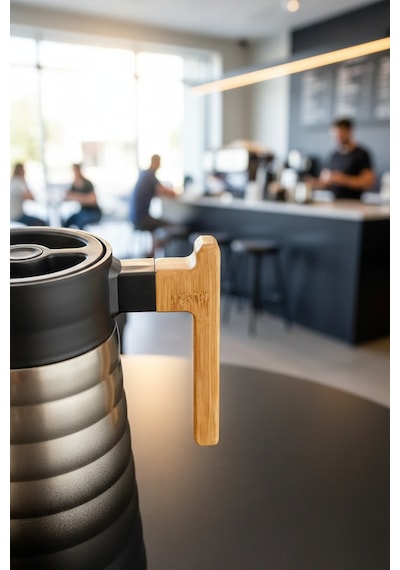 Cooker 2 Litre Çelik Termos Bambu Saplı Siyah Gri