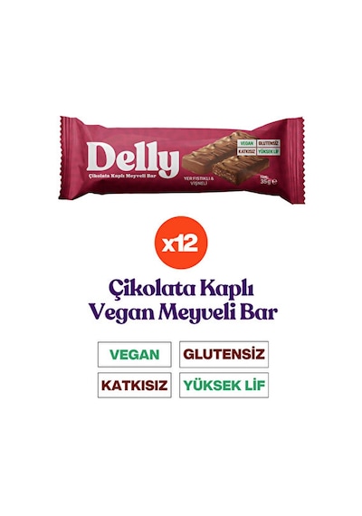Delly Çikolata Kaplı Yer Fıstıklı Vişneli Meyveli Bar 12 x 35 G