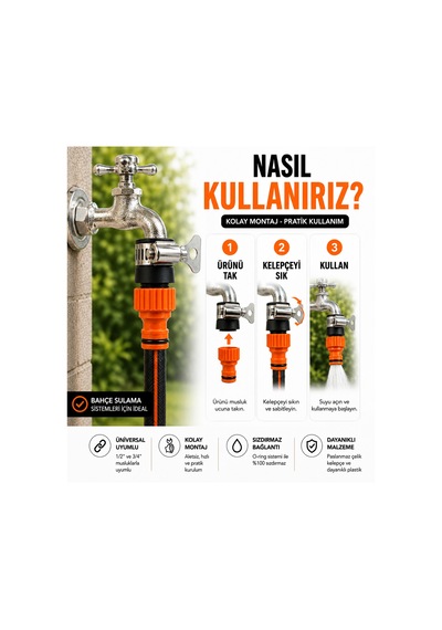 Kelepçeli Musluk Adaptörü 1/2 Kelepçeli Hortum Bağlantı Eki Bahçe Sulama Aparatı 0