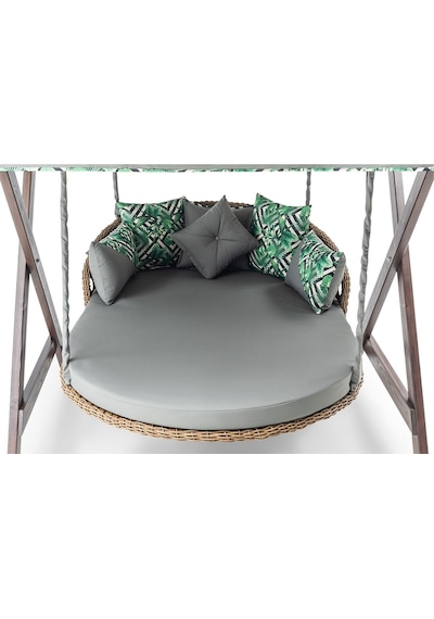 Dominik Swing Ahşap Rattan Salıncak Dış Mekan Bahçe Balkon Ceviz