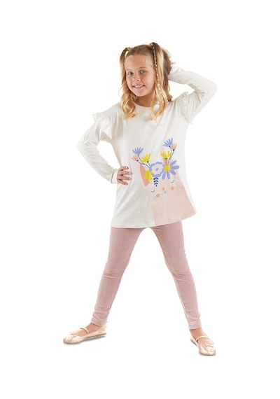 Denokids Mshb&g Çiçekli Tavşan Kız Çocuk Kadife Tayt Tunik Takım Çok Renkli