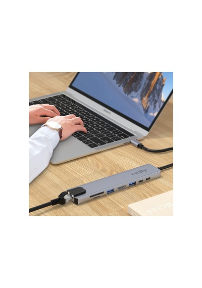 Type-c Çoğaltıcı Hub 8 İn 1 4k Hdmı, 100w Pd, Ethernet, Sd/tf, Usb 3.0 V301001 Standart