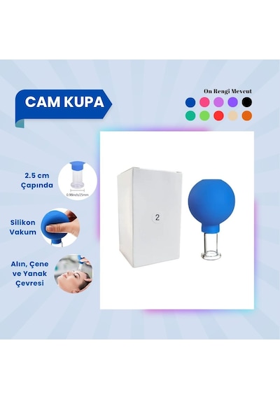 Silikon Vakumlu Cam Yüz Masaj Kupası No:2 Mavi Çok Renkli