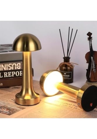 Elektrikurunleri Dekoratif Masa Lambası Dimmerli Şarjlı Lizbon Gold Cafe Restoran Masa Lambası 3 Renk Işık Modu Diğer
