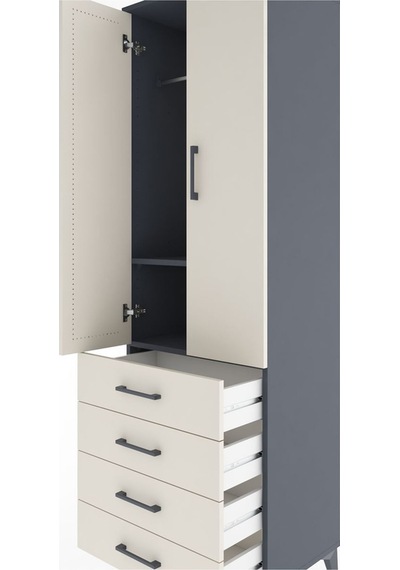 Hyperion Dolap 2 Raflı 4 Çekmeceli Tek Askılı 60x44x195 Antra... Antrasit