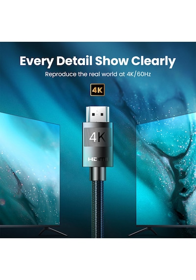 Ugreen Örgülü Hdmi 2.0 4K 60Hz Görüntü Aktarım Kablosu 1 Metre