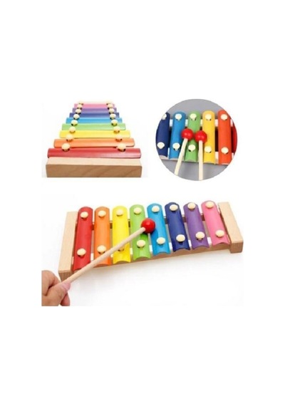 Montessori Renkli 8 Nota 8 Ton Ahşap Ksilofon Selefon Ksilafon Tuşlu Sesli Müzik Aleti
