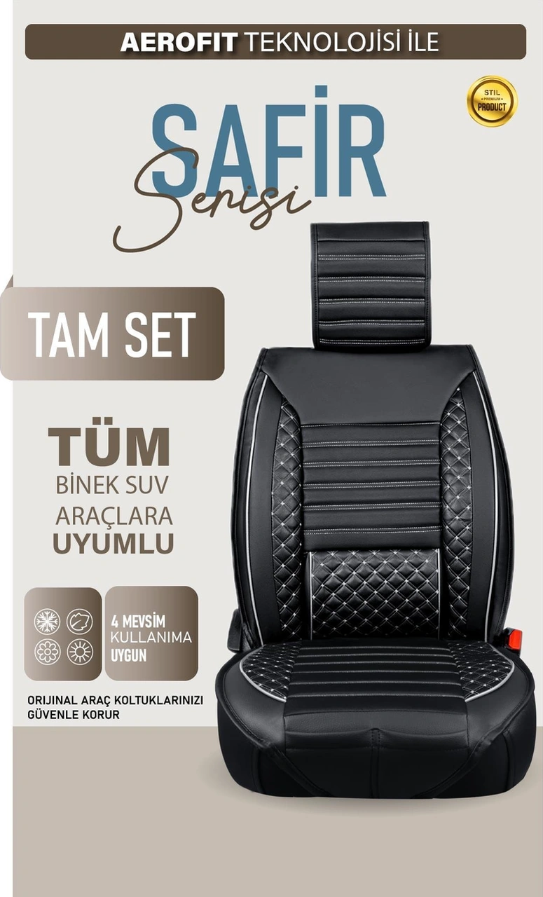 Ford B-max Titanium Uyumlu Lüx Deri Oto Koltuk Kılıfı Ön Arka Takım Elit Siyah Beyaz