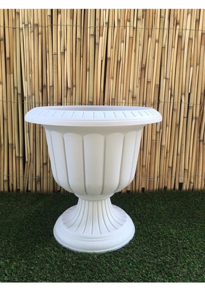 Nergis Saksı Krem 35x43 Cm 9,8 Lt Beyaz Ayaklı Plastik Saksı Bahçe Saksısı