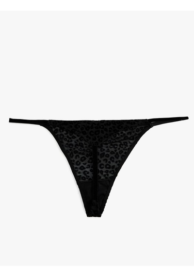 Koton Leopar Desenli Tül String Külot Siyah 7wlk30049mk