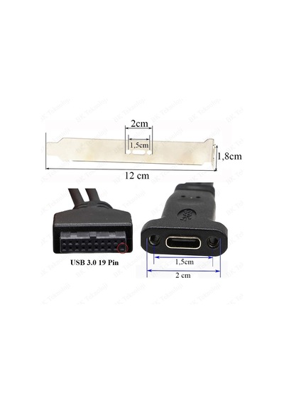 Type-C Dişi - USB 3.0 Anakart 20 Pin Dişi Panel Genişletme Kablos