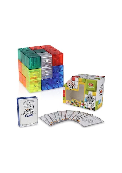 Manyetik Küp Blok 7 Parça Şeffaf Renkli Zeka Ve Stem Yapı Oyuncağı 54 Kartlı 6 X 6 X 6 Cm