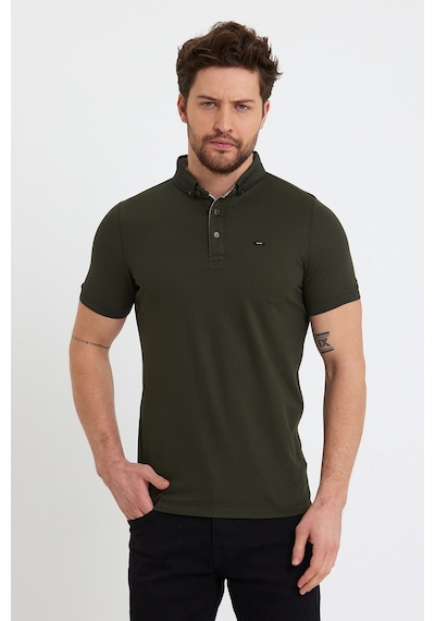 Jeus Erkek Pike Lacoste Kumaş Yakalı Haki Tshirt