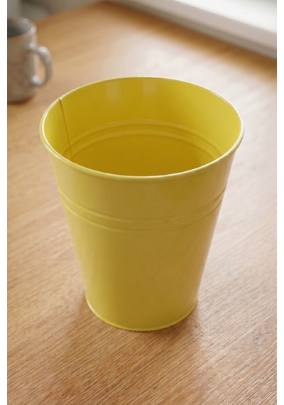 Konik Metal Saksı & Vazo - 25 Cm Dekoratif Çok Amaçlı Renkli Çiçeklik 25x23/15 Cm Sarı