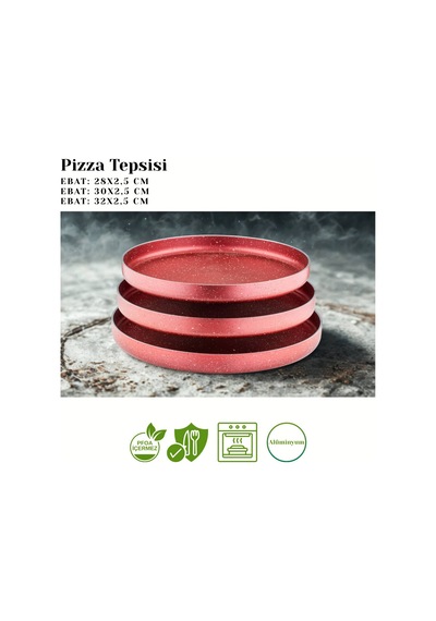 3lü Granit Pizza Tepsisi Seti - Kırmızı Kırmızı