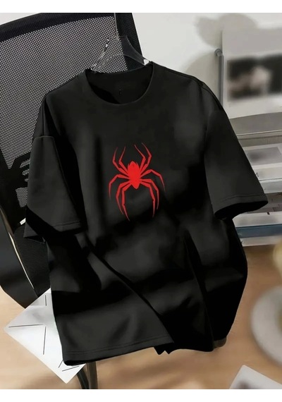 Modi Baskılı Oversize Bisiklet Yaka T-shirt - Siyah - Mymg158834