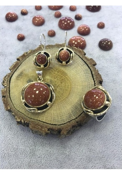 Kahverengi Yıldız Taşı Gümüş 925 Ayar Set