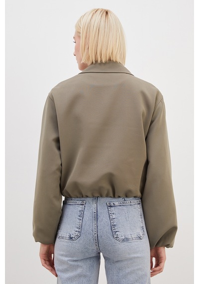 Fullamoda Fermuarlı Polo Yaka Bomber Ceket Haki