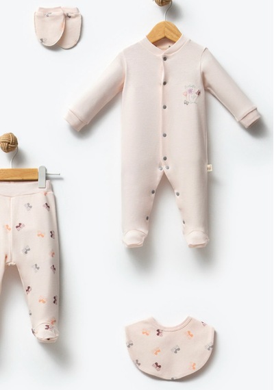 By Bubbles Unisex Desenli 10'lu Hastane Çıkış Seti Ekru Kelebek
