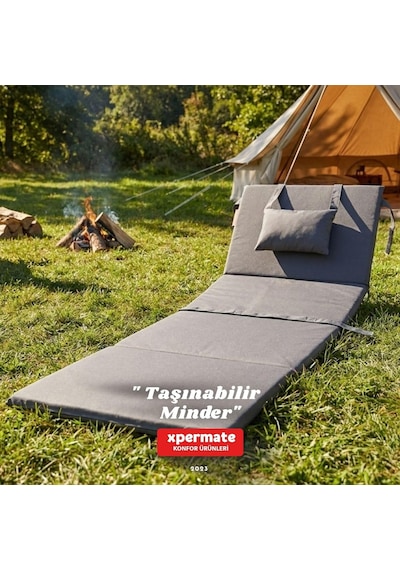 Tr Katlanır Kamp Matı Şezlong Minderi Taşınabilir Kamp Yatağı Su Itici Kumaş 180x60x2 Gri Diğer