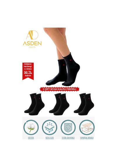 Asden Pamuklu Kadın Lastiksiz Beyaz Fırfırlı Soket Dikişsiz Çorap 3'lü / İz Bırakmaz / Sıkmayan Çorap Siyahfırfırkalpsoket Asden Pamuklu Kadın Lastiksiz Beyaz Fırfırlı Soket Dikişsiz Çorap 3'lü / İz Bırakmaz / Sıkmayan Çorap Siyahfırfırkalpsoket