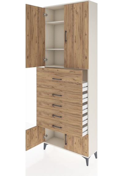 Arges Dolap 3 Raflı 5 Çekmeceli 4 Kapaklı 88x30x243 Aytaşı-çam Aytaşı