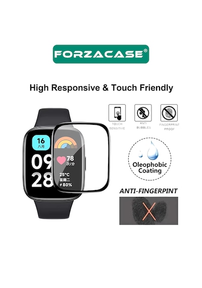 Forzacase Xiaomi Redmi Watch 6 İle Uyumlu Çerçeveli Tam Kaplayan 3d Pet Ekran Koruyucu Film - Fc016