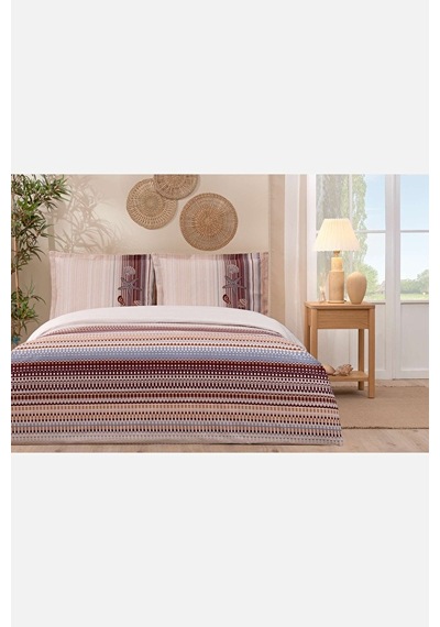 Nevresim Takımı Ranforce Tek Kişilik Bordo Reef Stripe