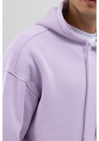 Vamos Basic Oversize Kapüşonlu Sweatshirt Lila